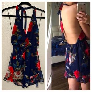 MISSGUIDED Navy Floral Romper